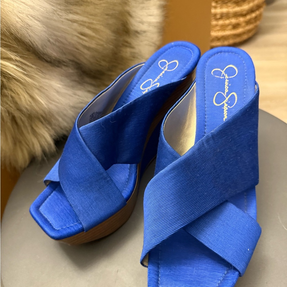 Jessica Simpson Royal Blue Wedge Sandals